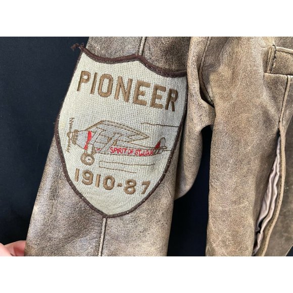 Vtg The Flight Club Aviator Jacket Leather Womens Medium Pioneer 1910-87 Patch - Picture 2 of 7